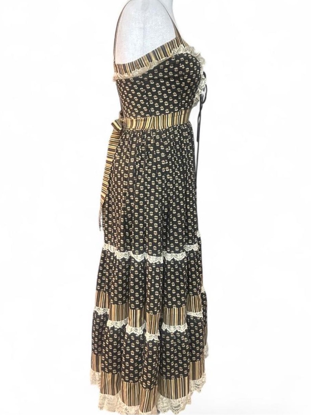 Gunne Sax calico and stripes lace trimmed midi - Picture 3 of 7